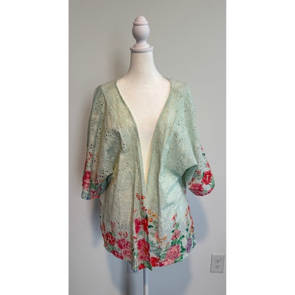 Tolani Sweaters - Tolani Floral Eyelet Kimono Top XL | Boho Resort Cottagecore Layer